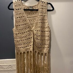 Crochet Fringe Beige Top